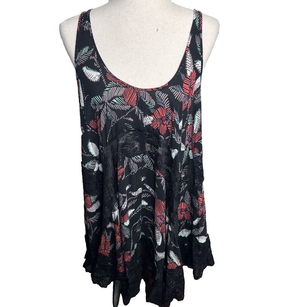 Free People Intimately Mini Slip Dress Floral Lace Boho Medium Black Whimsygoth